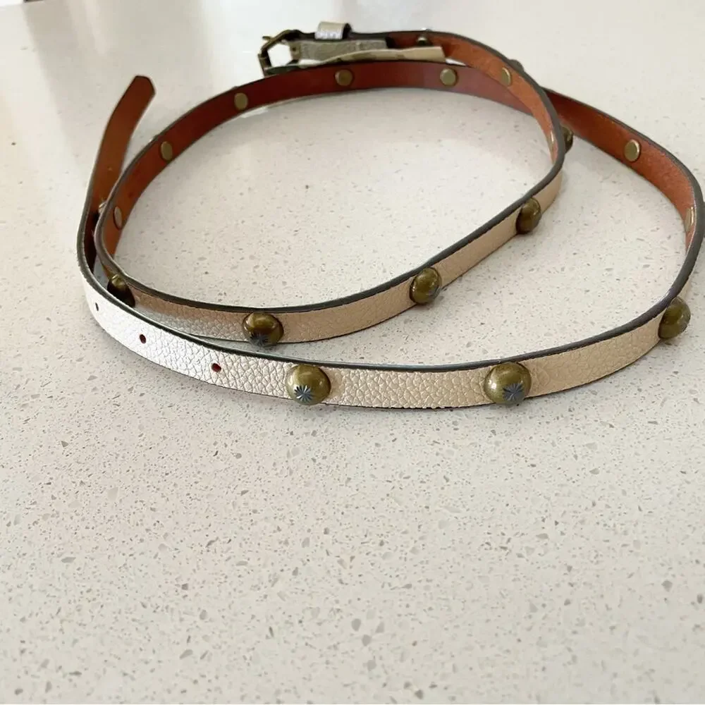 Eddie Bauer Women XL‎ White thin Brass Studded Belt